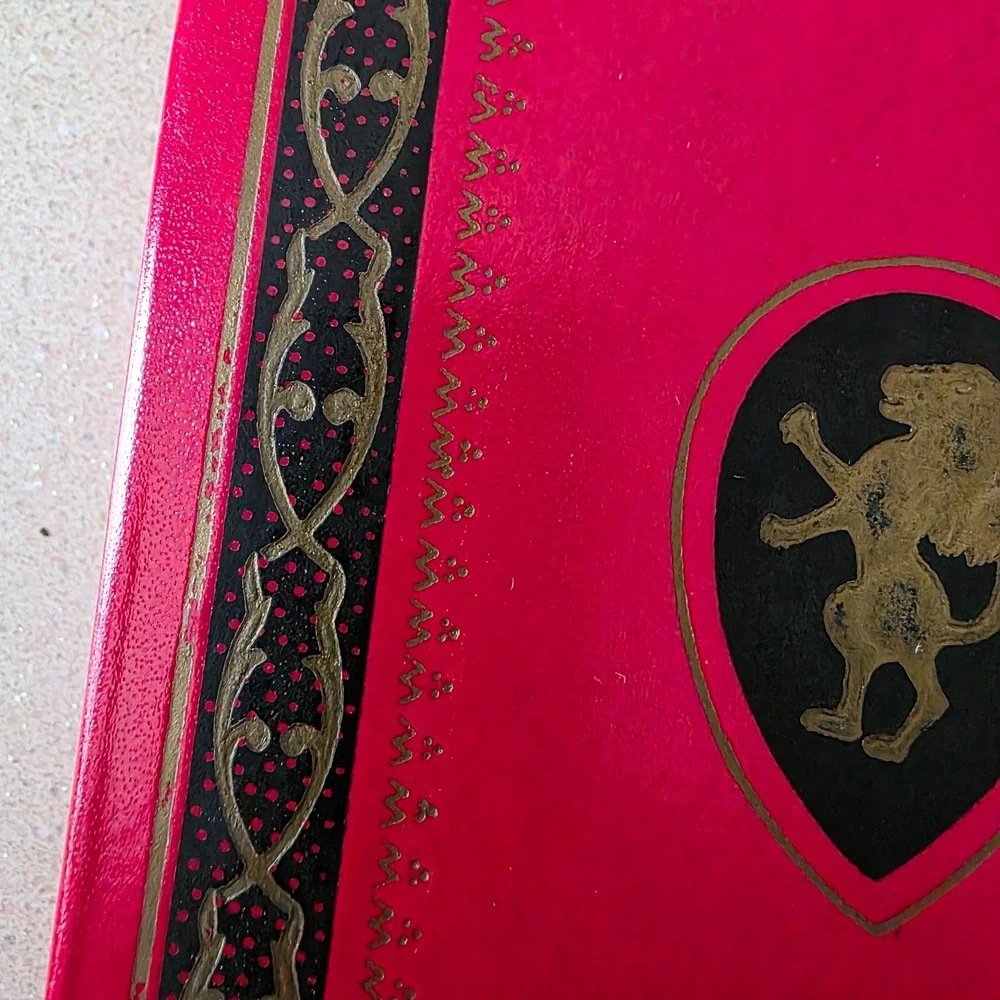 Vintage Address Book Organizer Red Gold Lion Crest Mid Century Japan Unused